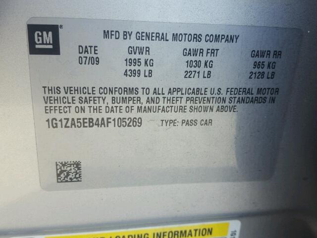 1G1ZA5EB4AF105269 - 2010 CHEVROLET MALIBU LS ვერცხლისფერი ფოტო 10