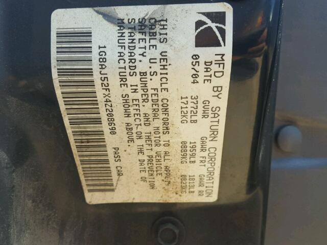 1G8AJ52FX4Z208690 - 2004 SATURN ION LEVEL SILVER photo 10
