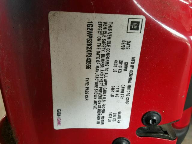 1G2WP52K2XF343566 - 1999 PONTIAC GRAND PRIX RED photo 10
