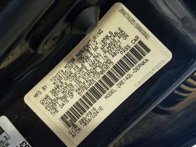 5YFBU4EE1CP063675 - 2012 TOYOTA COROLLA BA BLACK photo 10