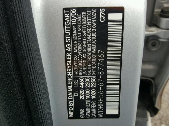 WDBRF56H67F877467 - 2007 MERCEDES-BENZ C 350 SILVER photo 10