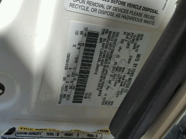 5LMFL285X8LJ00512 - 2008 LINCOLN NAVIGATOR WHITE photo 10