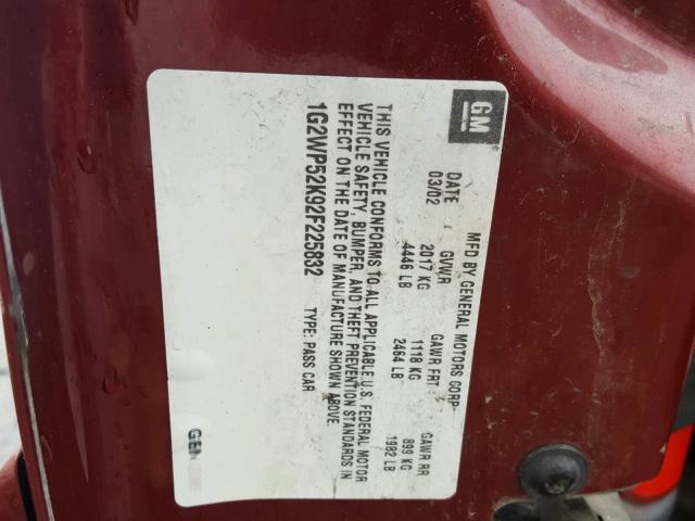 1G2WP52K92F225832 - 2002 PONTIAC GRAND PRIX Qırmızı foto 10