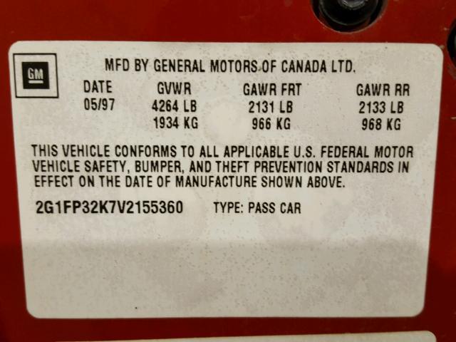 2G1FP32K7V2155360 - 1997 CHEVROLET CAMARO BAS 红色 照片 10