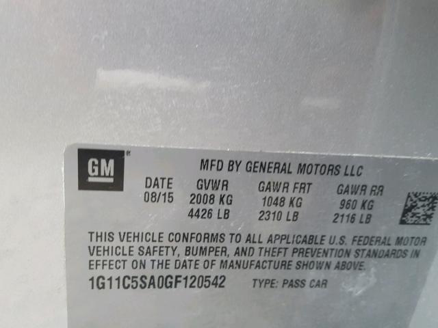 1G11C5SA0GF120542 - 2016 CHEVROLET MALIBU LIM 银色 照片 10