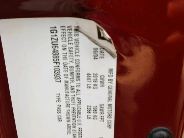 1G1ZU64885F103937 - 2005 CHEVROLET MALIBU MAX RED photo 10