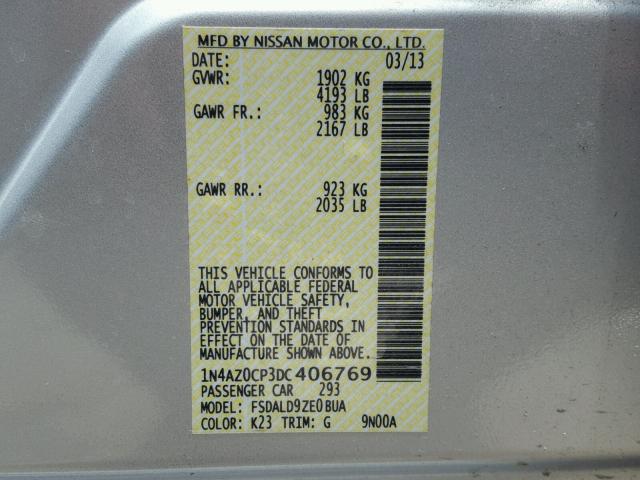 1N4AZ0CP3DC406769 - 2013 NISSAN LEAF S SILVER photo 10