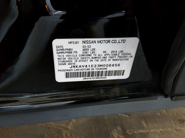 JNKAY41E23M006456 - 2003 INFINITI M45 BLACK photo 10