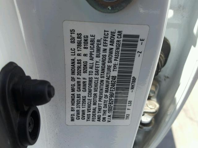 19XFB2F96FE246248 - 2015 HONDA CIVIC EXL WHITE photo 10