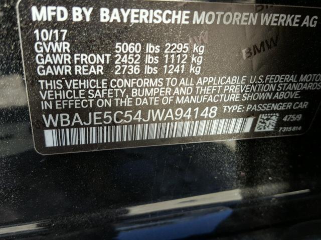 WBAJE5C54JWA94148 - 2018 BMW 540 I BLACK photo 10