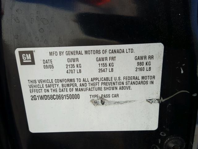 2G1WD58C069150000 - 2006 CHEVROLET IMPALA SUP შავი ფოტო 10