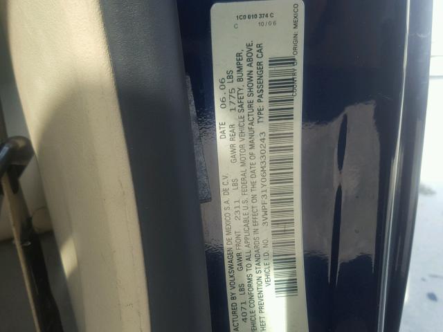 3VWPF31Y06M330243 - 2006 VOLKSWAGEN NEW BEETLE 蓝色 照片 10