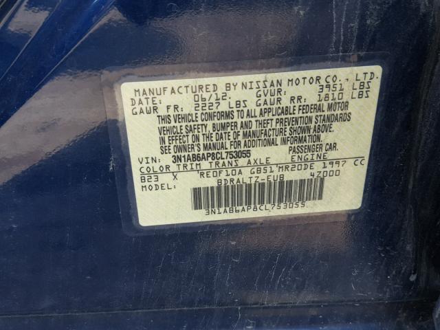 3N1AB6AP8CL753055 - 2012 NISSAN SENTRA 2.0 BLUE photo 10