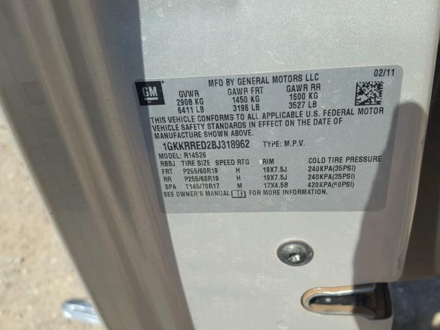 1GKKRRED2BJ318962 - 2011 GMC ACADIA SLT 棕色 照片 10