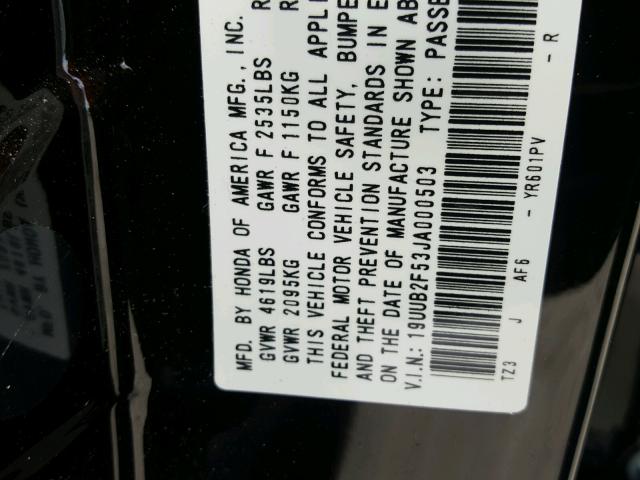 19UUB2F53JA000503 - 2018 ACURA TLX TECH BLACK photo 10