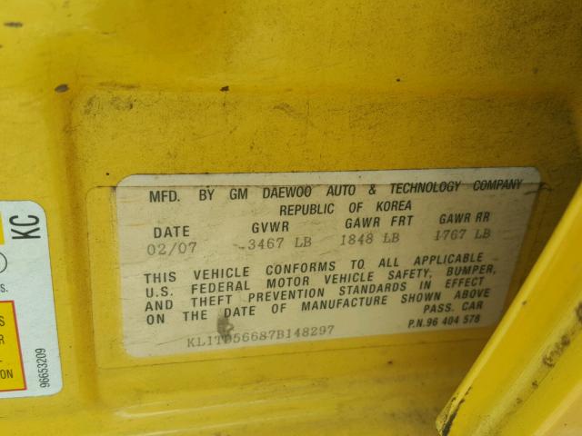 KL1TD56687B148297 - 2007 CHEVROLET AVEO BASE Сары фото 10
