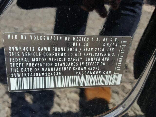 3VW1K7AJ9EM324239 - 2014 VOLKSWAGEN JETTA BASE Սև լուսանկար 10