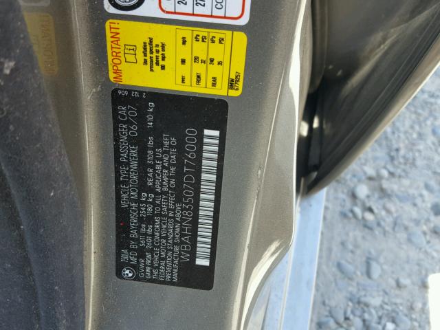 WBAHN83507DT76000 - 2007 BMW 750 GRAY photo 10