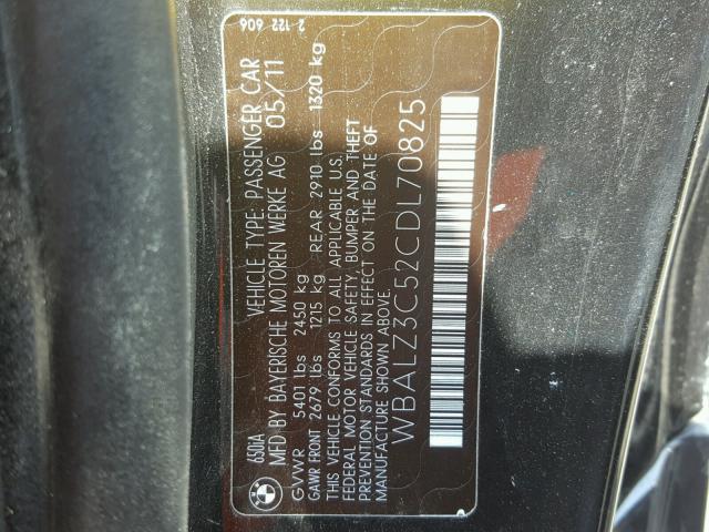 WBALZ3C52CDL70825 - 2012 BMW 650 I BLACK photo 10