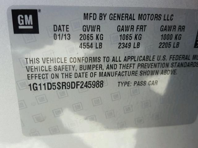 1G11D5SR9DF245988 - 2013 CHEVROLET MALIBU 1LT 银色 照片 10