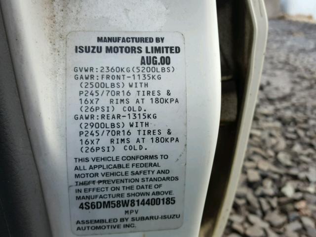 4S6DM58W814400185 - 2001 HONDA PASSPORT E WHITE photo 10