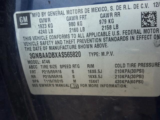 3GNBAADBXAS565820 - 2010 CHEVROLET HHR LS BLUE photo 10