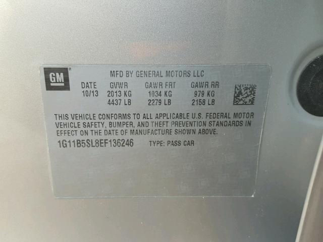 1G11B5SL8EF136246 - 2014 CHEVROLET MALIBU LS ვერცხლისფერი ფოტო 10