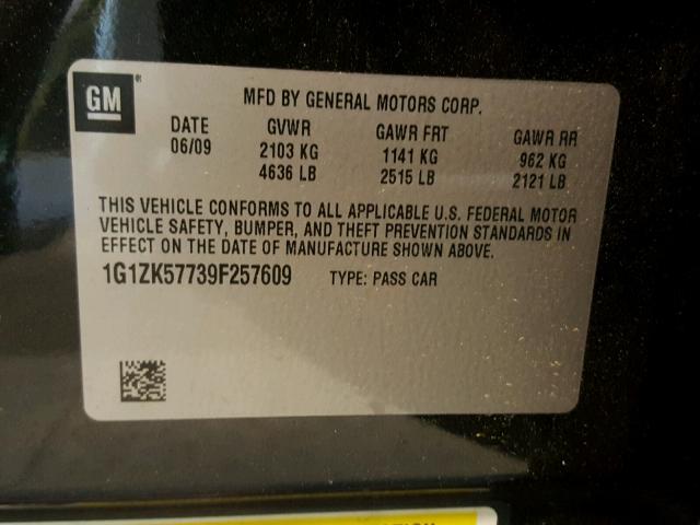 1G1ZK57739F257609 - 2009 CHEVROLET MALIBU LTZ 黑色 照片 10