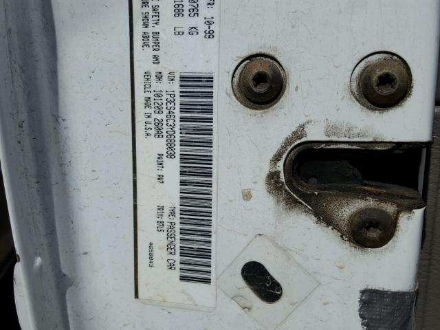 1P3ES46C3YD688038 - 2000 PLYMOUTH NEON BASE 白色 照片 10