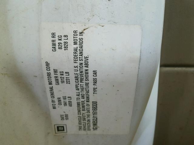 1G1NE52J116168330 - 2001 CHEVROLET MALIBU LS WHITE photo 10