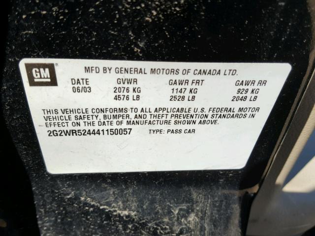 2G2WR524441150057 - 2004 PONTIAC GRAND PRIX BLACK photo 10