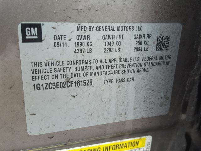 1G1ZC5E02CF161528 - 2012 CHEVROLET MALIBU 1LT ყავისფერი ფოტო 10