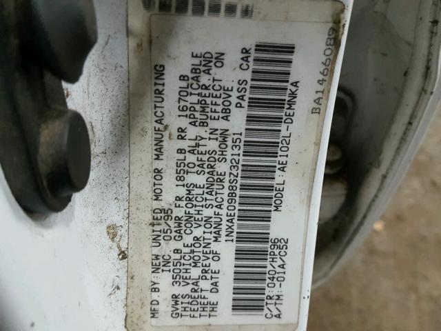 1NXAE09B8SZ321351 - 1995 TOYOTA COROLLA LE 白色 照片 10