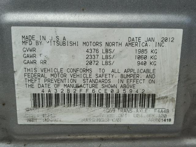 4A32B2FF6CE015942 - 2012 MITSUBISHI GALANT FE SILVER photo 10