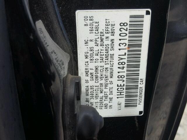 1HGEJ8148YL131028 - 2000 HONDA CIVIC EX 黑色 照片 10