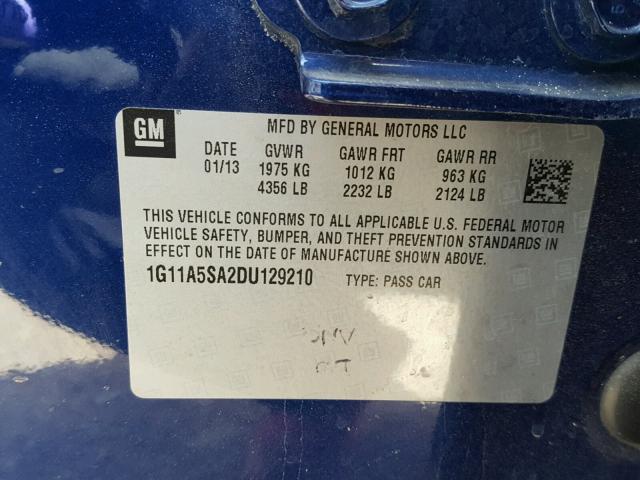 1G11A5SA2DU129210 - 2013 CHEVROLET MALIBU LS 蓝色 照片 10