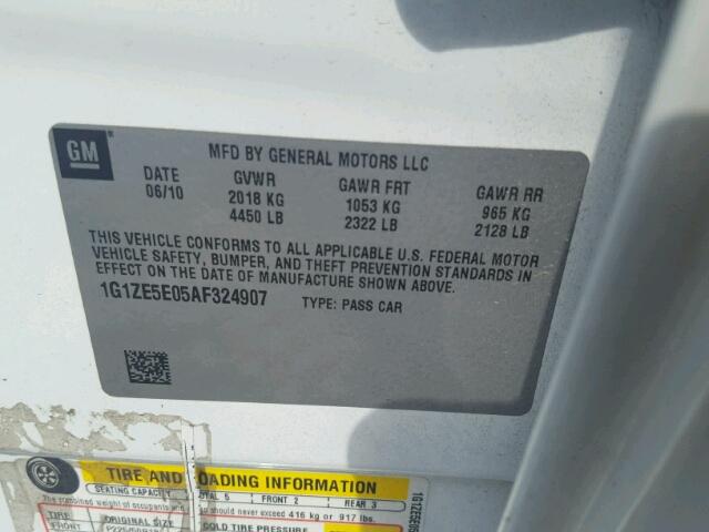 1G1ZE5E05AF324907 - 2010 CHEVROLET MALIBU LTZ 白色 照片 10