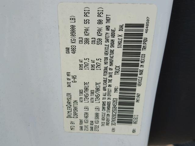 3D7KR28C25G845353 - 2005 DODGE RAM 2500 S WHITE photo 10