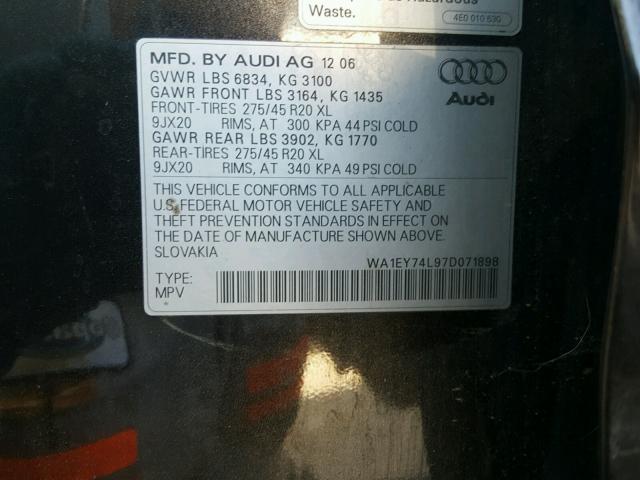 WA1EY74L97D071898 - 2007 AUDI Q7 3.6 QUA BLACK photo 10