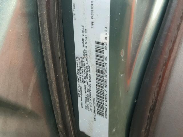 4S3BH625447302076 - 2004 SUBARU LEGACY L S GREEN photo 10