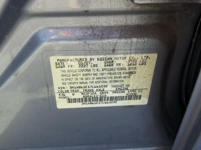 3N1AB61E17L661032 - 2007 NISSAN SENTRA 2.0 GRAY photo 10