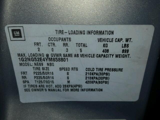 1G2NG52E4YM858801 - 2000 PONTIAC GRAND AM S Gümüş foto 10