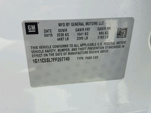 1G11C5SL7FF297749 - 2015 CHEVROLET MALIBU 1LT თეთრი ფოტო 10