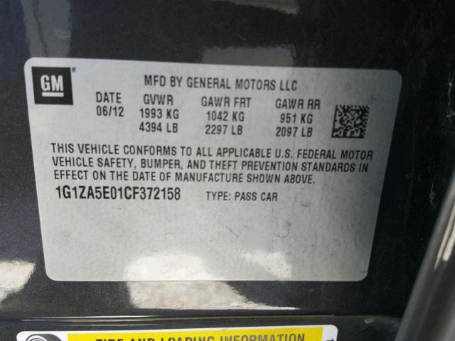 1G1ZA5E01CF372158 - 2012 CHEVROLET MALIBU LS GRAY photo 10