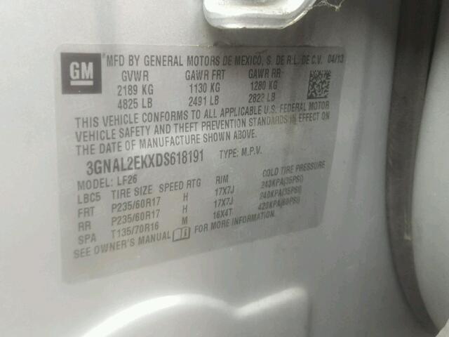 3GNAL2EKXDS618191 - 2013 CHEVROLET CAPTIVA LS 银色 照片 10