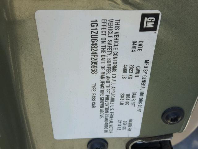 1G1ZU64824F205958 - 2004 CHEVROLET MALIBU MAX 绿色 照片 10