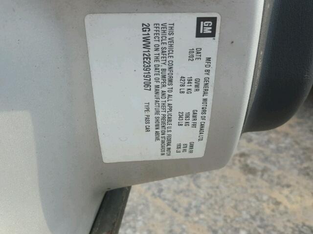 2G1WW12E239197067 - 2003 CHEVROLET MONTE CARL 银色 照片 10