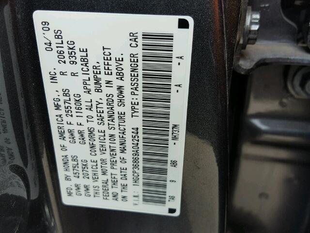 1HGCP36869A042544 - 2009 HONDA ACCORD EXL GRAY photo 10