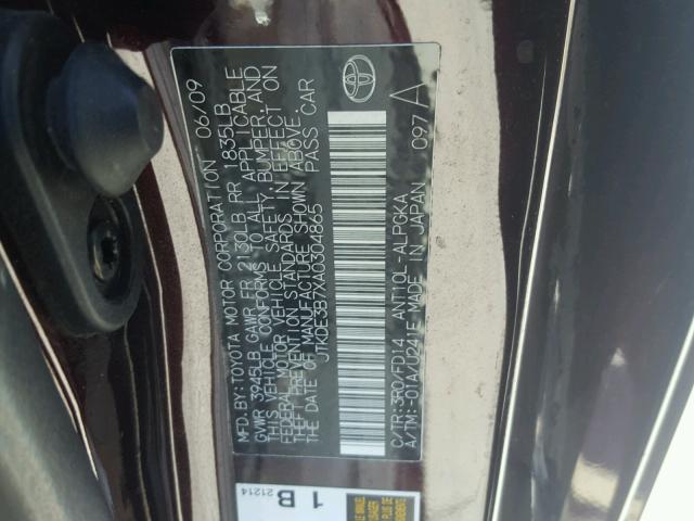 JTKDE3B7XA0304865 - 2010 TOYOTA SCION TC 紫色 照片 10