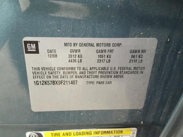 1G1ZK57BX9F211487 - 2009 CHEVROLET MALIBU LTZ 绿色 照片 10